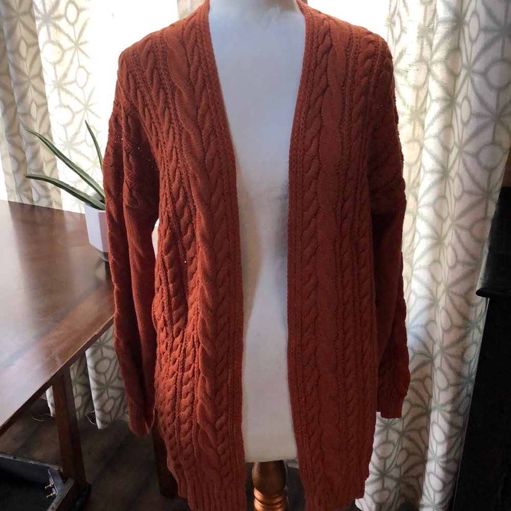 Orange Spice Chunky Knit Open Style Cardigan